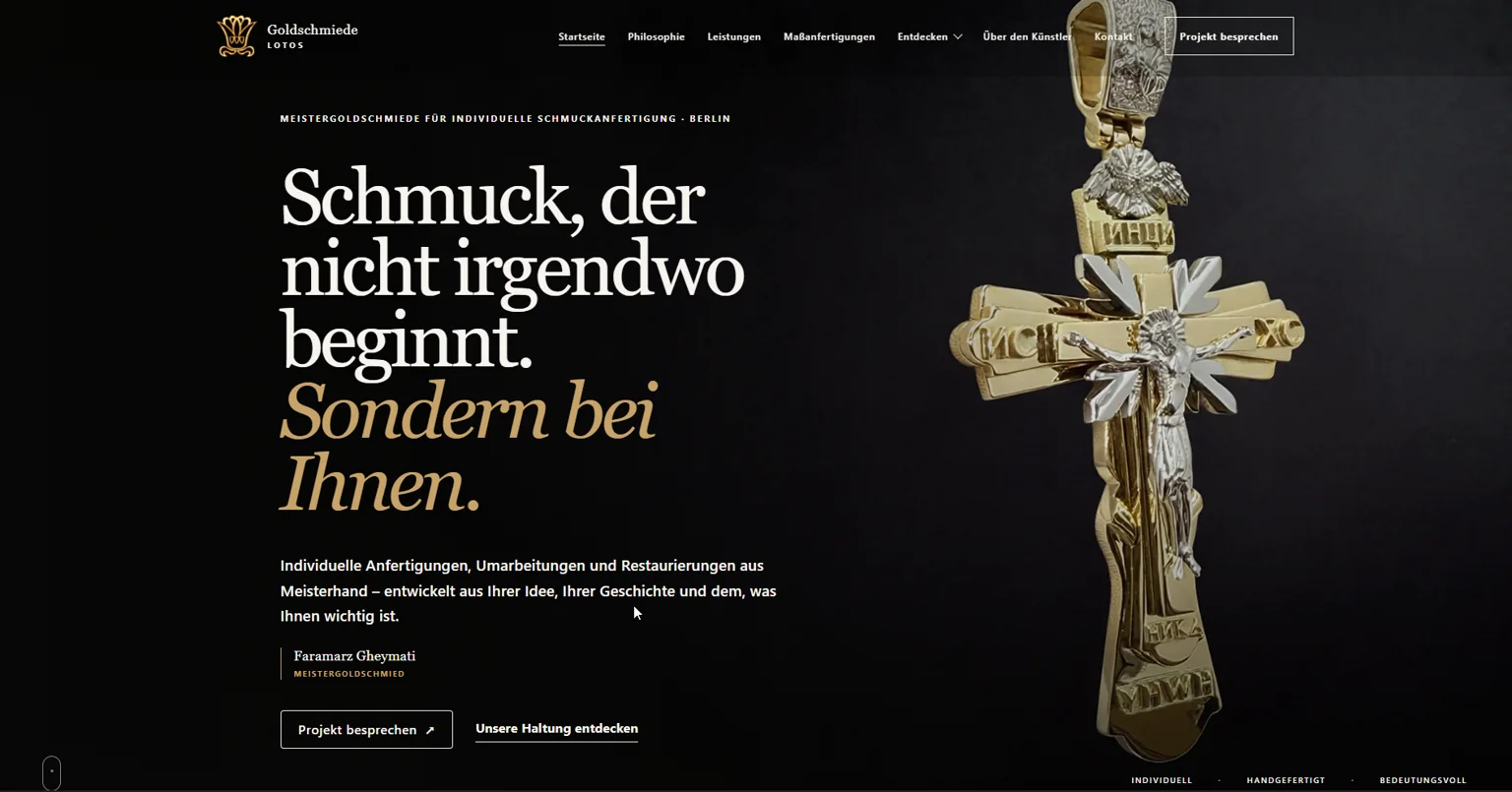 Website der Goldschmiede Lotos Berlin mit individueller Schmuckanfertigung