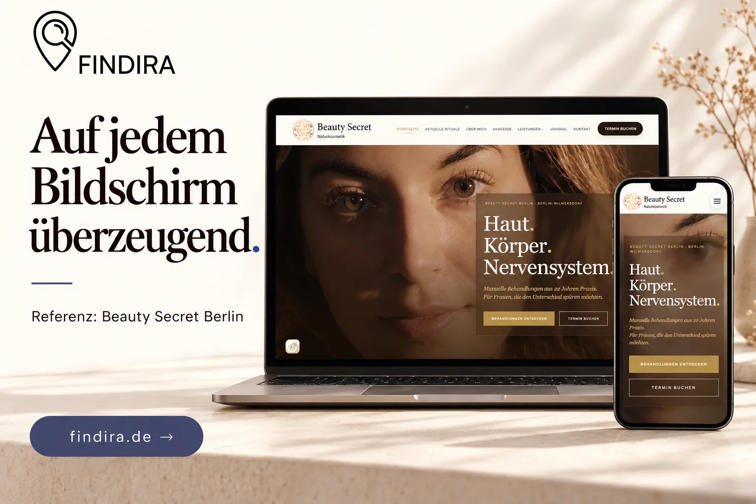 Responsive Website für Beauty Secret Berlin auf Laptop und Smartphone