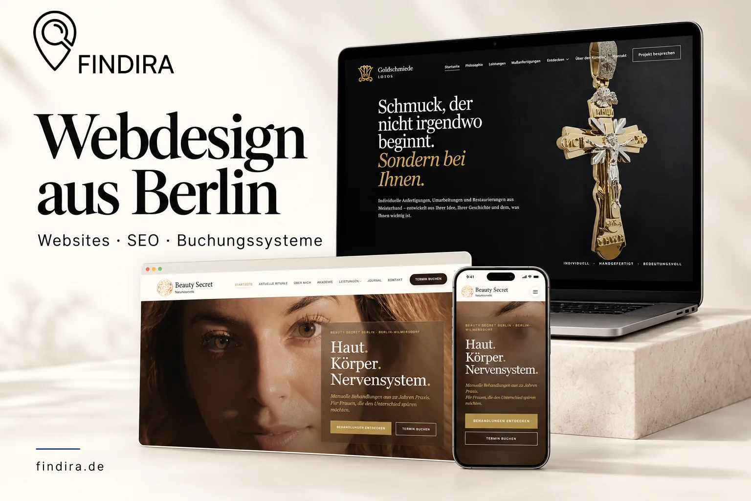 Findira Webdesign aus Berlin mit responsiven Websites für Beauty Secret und Goldschmiede Lotos